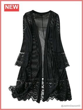 Plus Size Lace Long Cardigan Duster Kimono for Women Lightweight Open Front